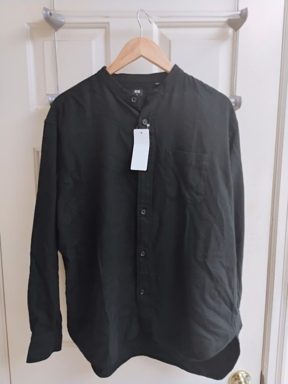 Uniqlo Black Flannel Oversized Stand Collar Shirt Mens Small